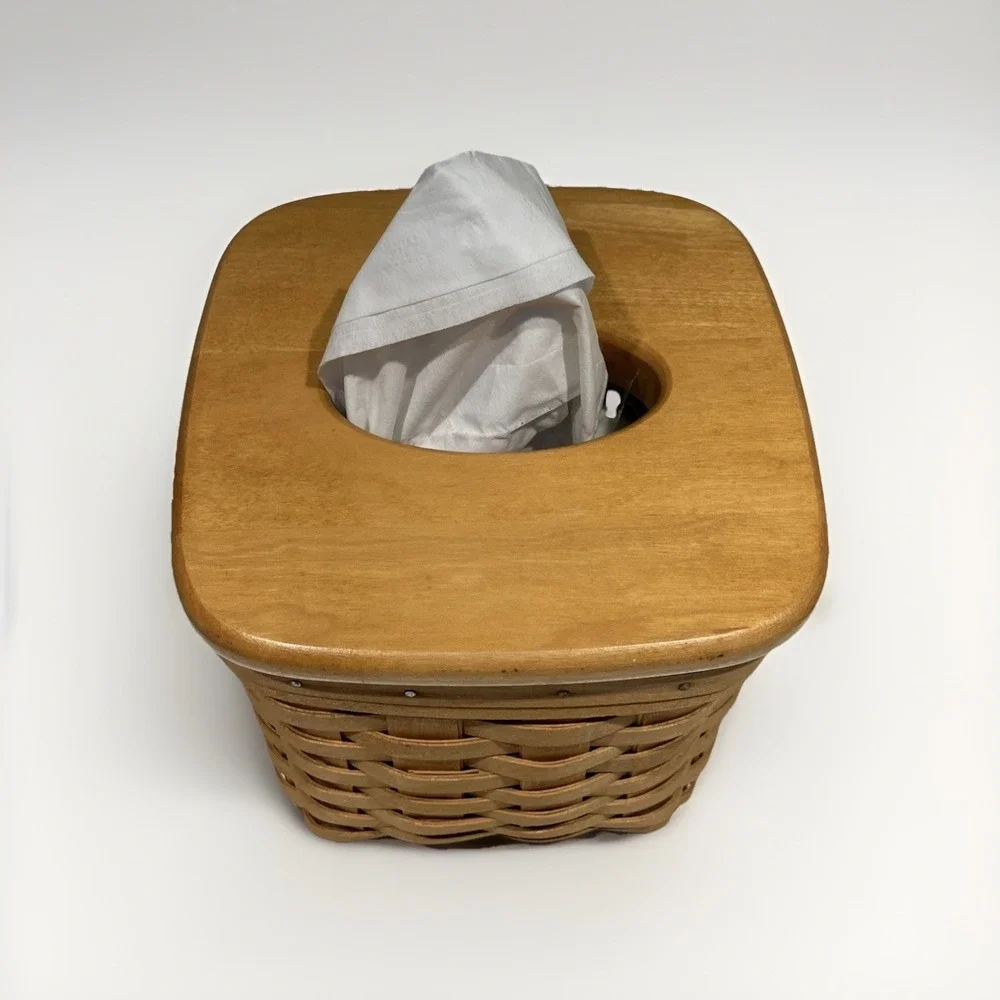 Longaberger 1977 Kleenex Tissue Box Brown With Wood Lid Vintage
